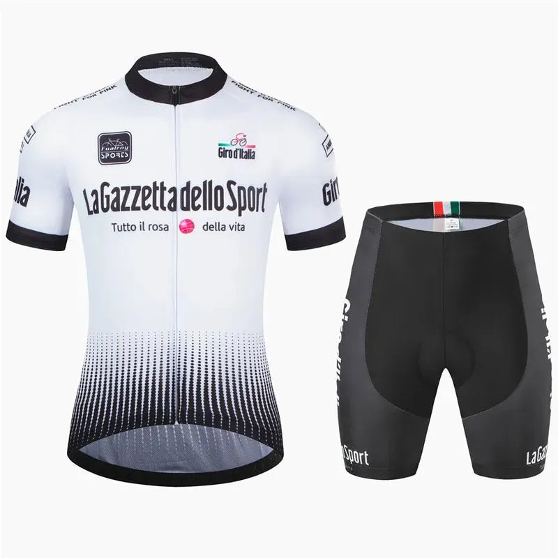 Patterned short sleeve cycling jersey for men and women in quick-dry polyester fabric.