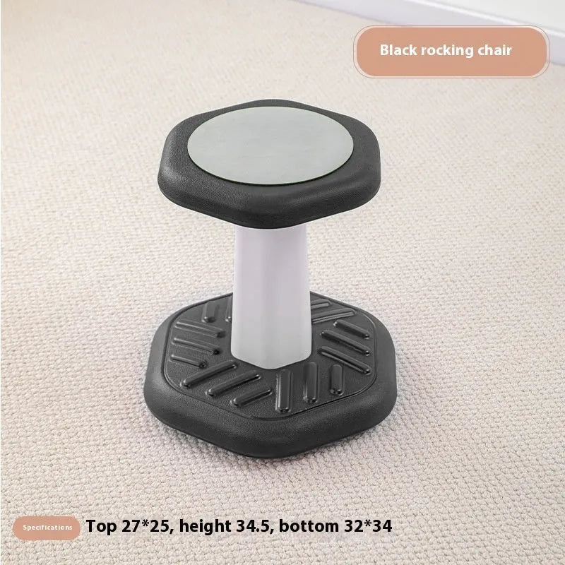 Children's multi-action plastic rocking stool available in black, blue, green, pink, purple, and red for balance training.