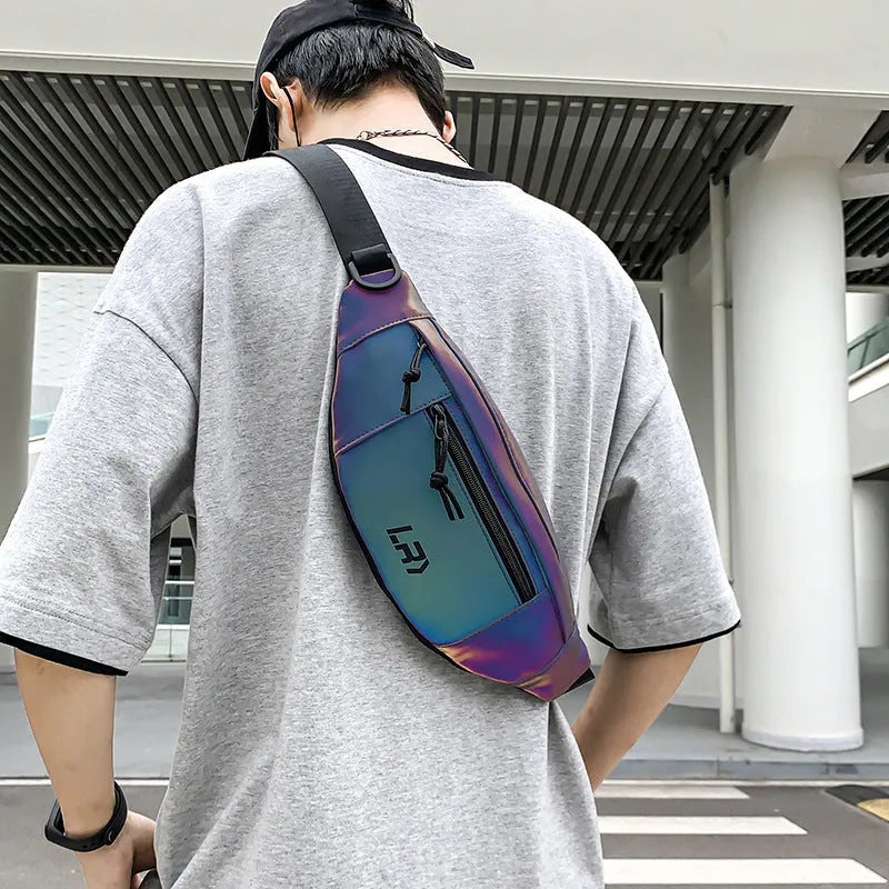 Reflective blue crossbody cycling shoulder bag with open pocket design