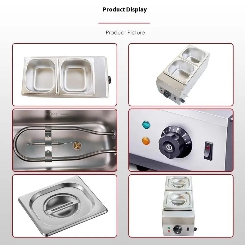 Commercial electric chocolate melting machine with stainless steel double pots and temperature control