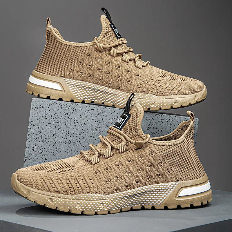 Men's mesh casual shoes in army green colour showing solid colour design and casual styling