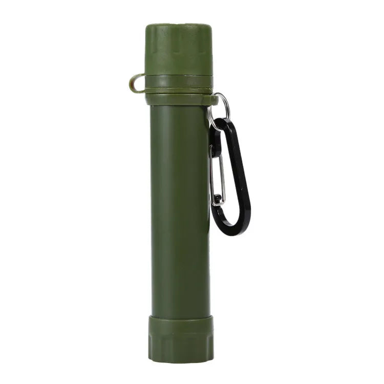 Portable 18cm plastic emergency survival straw filter in army green for outdoor water purification