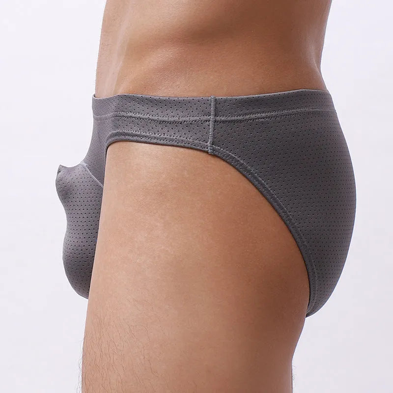 Men's loose-fit transparent nylon underwear in blue, shown flat.