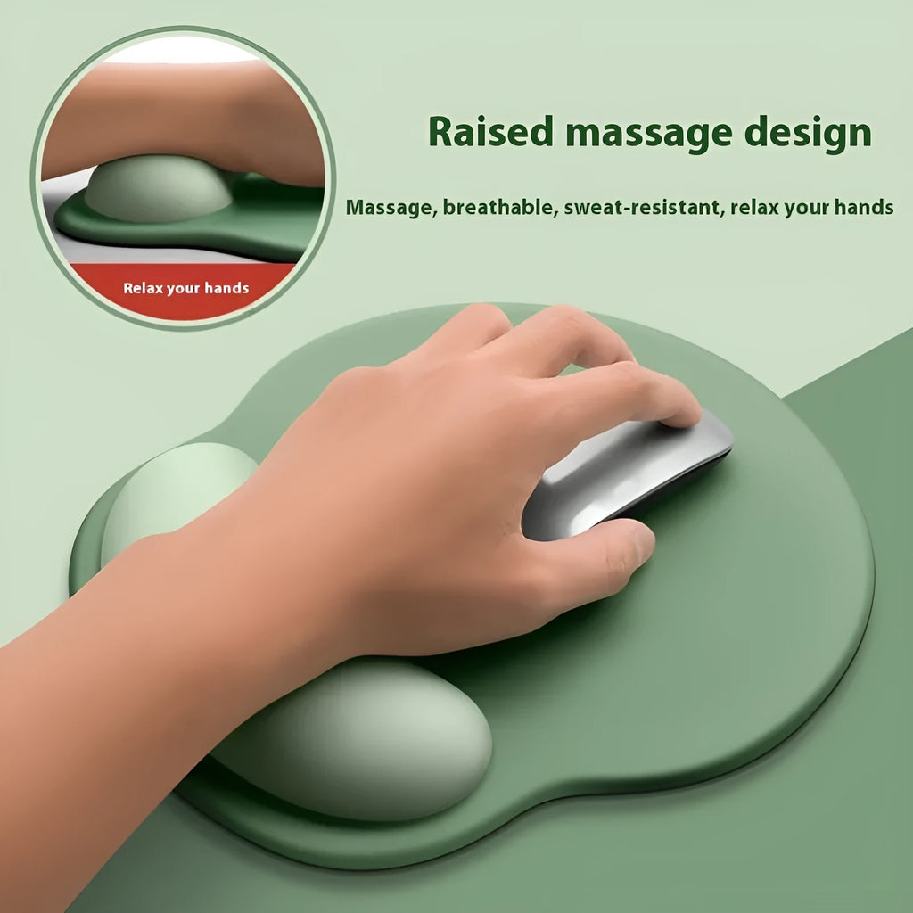 Silicone mouse mat with wristband in mint green colour on a desk