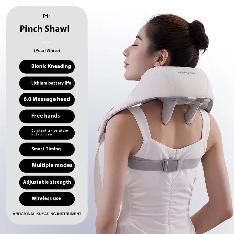 Beige electric clip kneading shoulder and neck massager with half PU leather cover