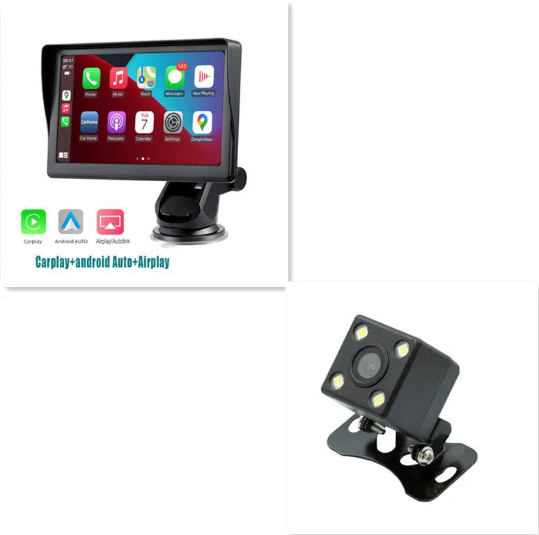 7-inch portable car smart screen with wireless CarPlay on a retractable windshield mount