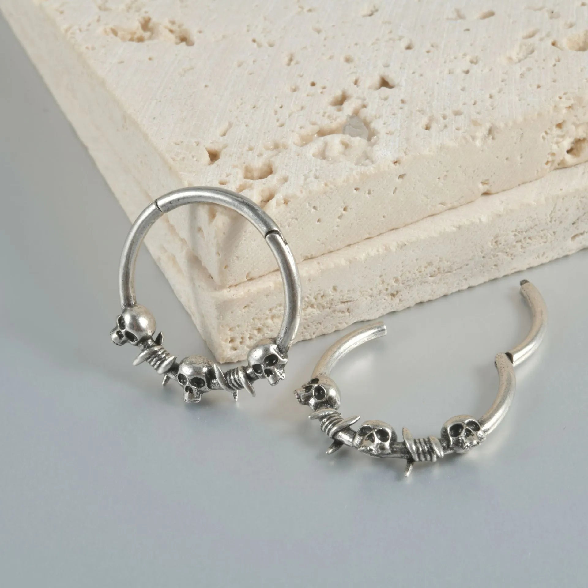 Copper vintage punk earrings with ghost head charms in antique silver or ancient gold finish.