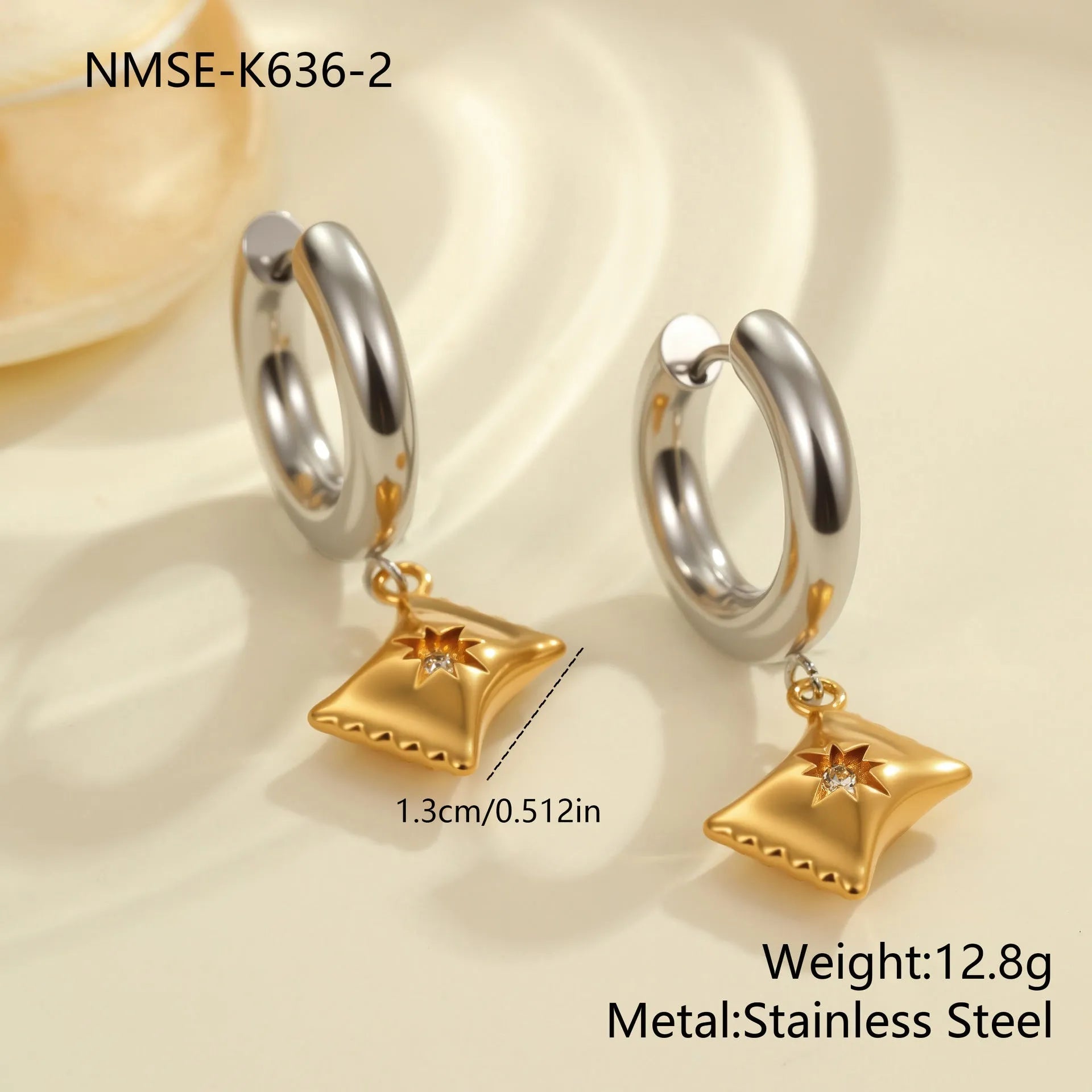 Christmas tree design earrings in stainless steel with 18K gold electroplated silver-tone finish