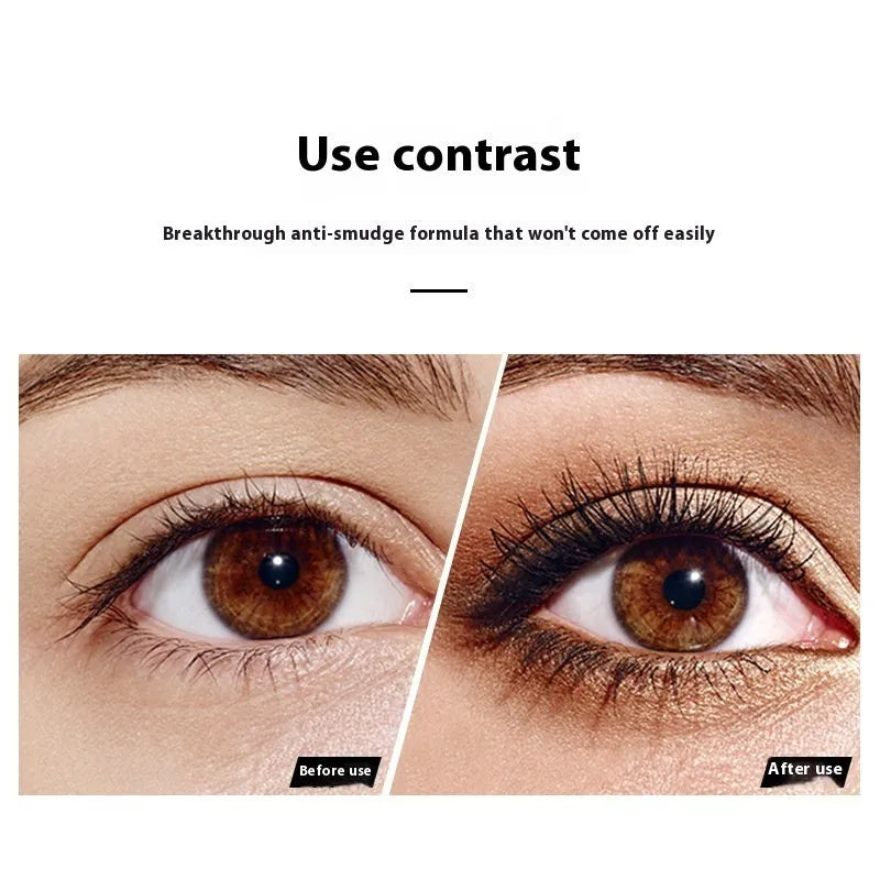 Black 4D waterproof mascara tube with brush for long, thick, curled lashes