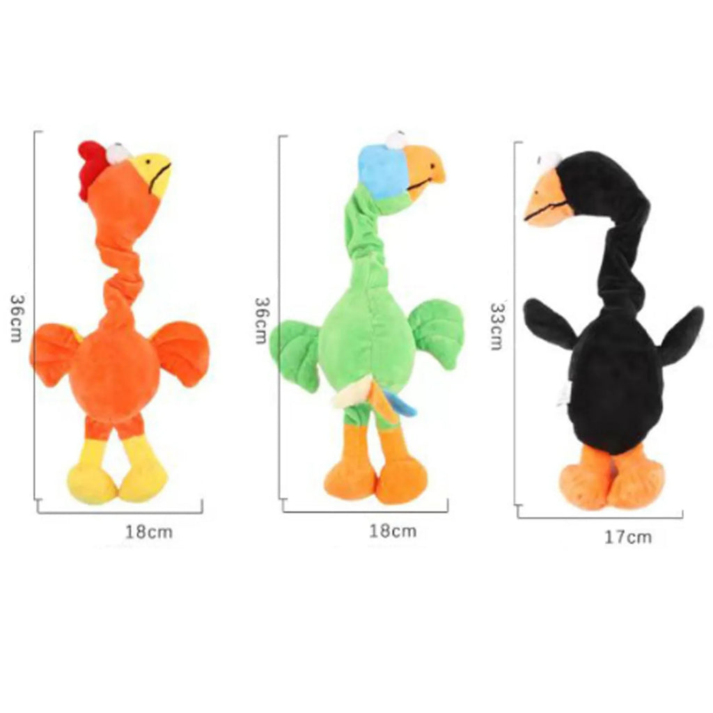 Screaming chicken sound dog chew toy in three colour options for small to medium dogs