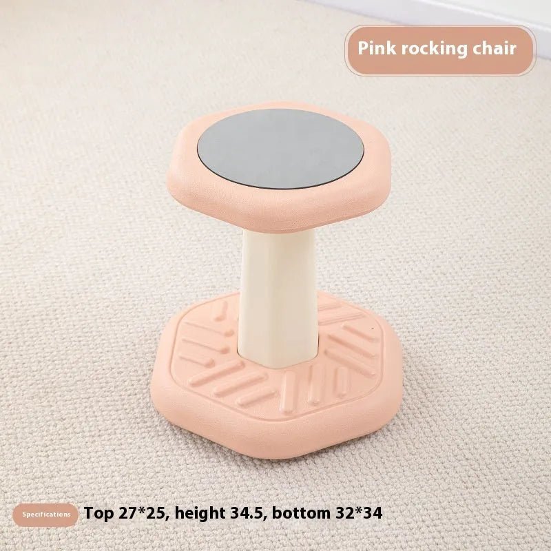 Children's multi-action plastic rocking stool available in black, blue, green, pink, purple, and red for balance training.
