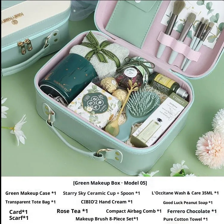Green leather blind box luggage in business style, set of one piece for kids