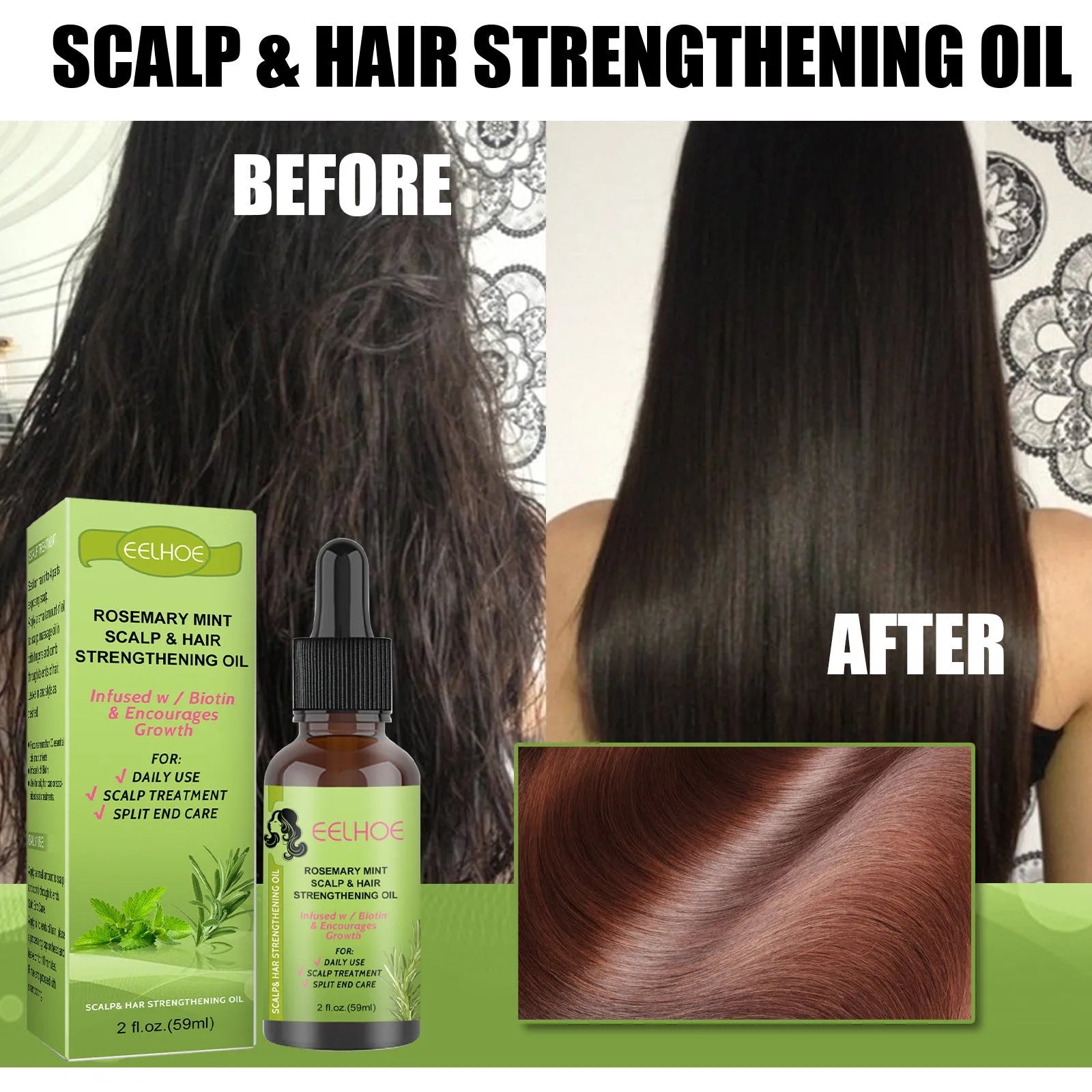 Rosemary mint hair growth fluid bottle, 59ml with natural plant extracts for scalp massage