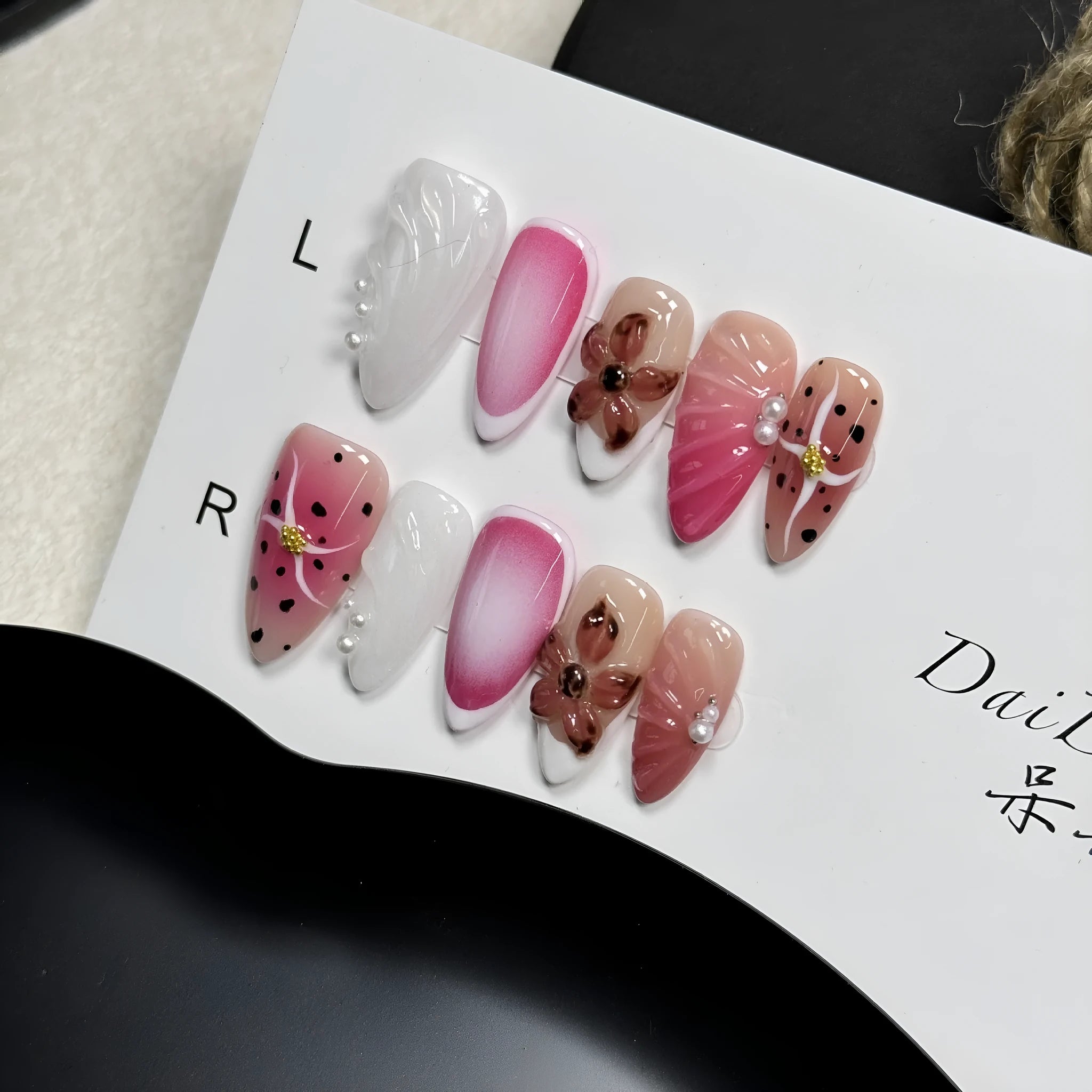 Hand-painted three-dimensional carved nail beauty patches with embossed design in plastic armour case