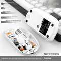 Transparent wireless mouse with USB receiver showing internal components