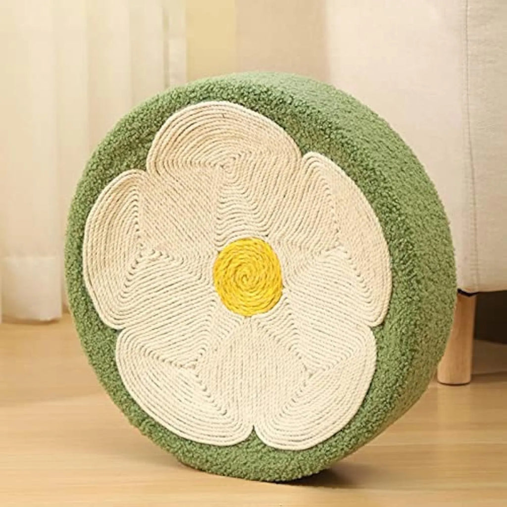 Green round sisal cat scratching pad and lounge bed bowl for kittens