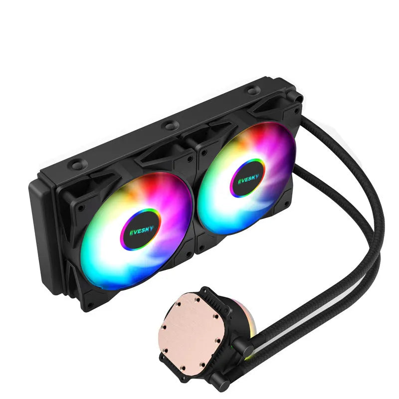 Aluminium CPU radiator with RGB fan options in 120mm, 240mm, and 360mm sizes