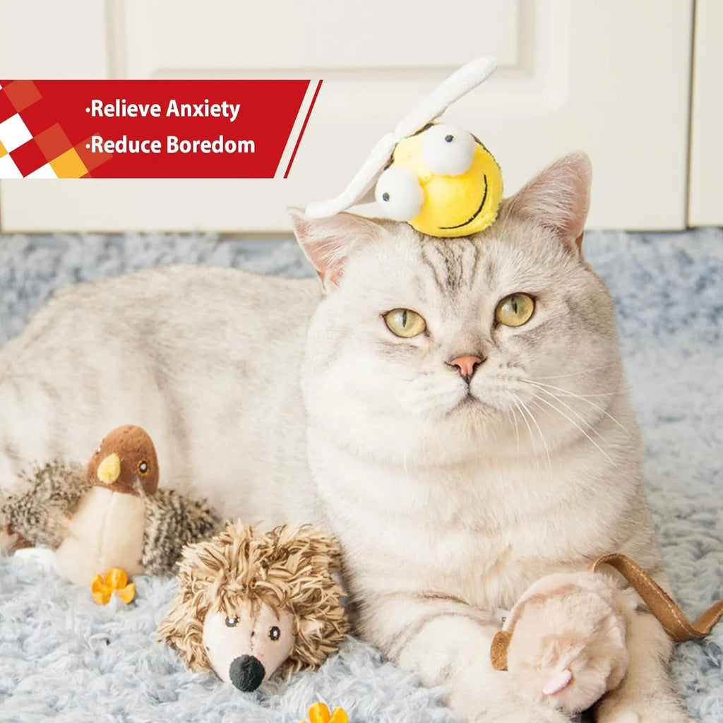 Yellow flannelette bee-shaped electronic cat toy with motion-activated sound