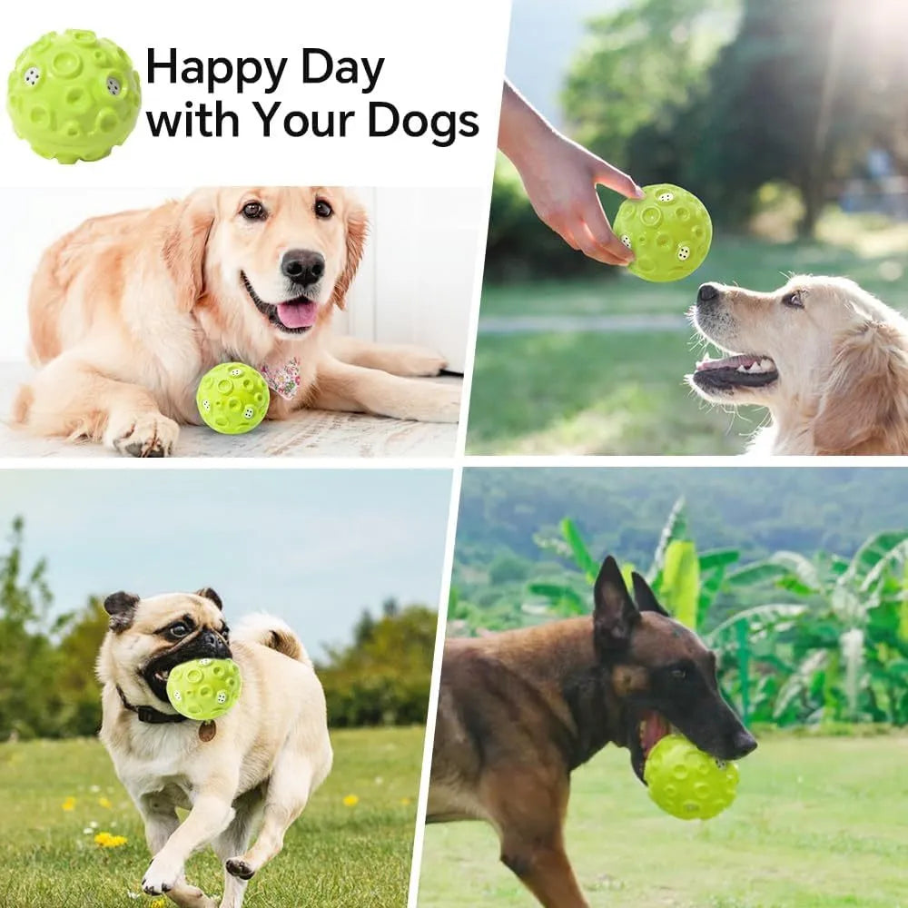 Durable dog chew ball with meteorite-shaped bumps in blue colour