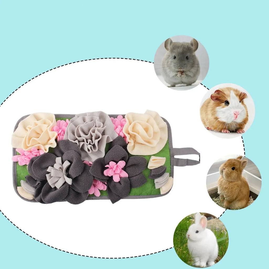 Grey Totoro design seagrass foraging mat for rabbits and guinea pigs measuring 35 cm square