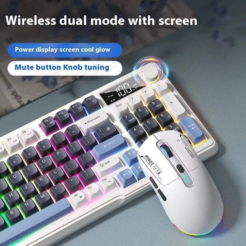 Blue White wireless Bluetooth keyboard and mouse combo with mechanical-feel keys and triple connectivity options