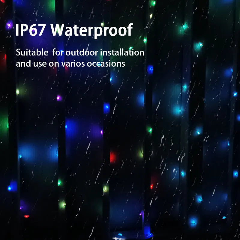 10-metre multi-colour LED party light string with 100 bulbs showing eight different lighting modes