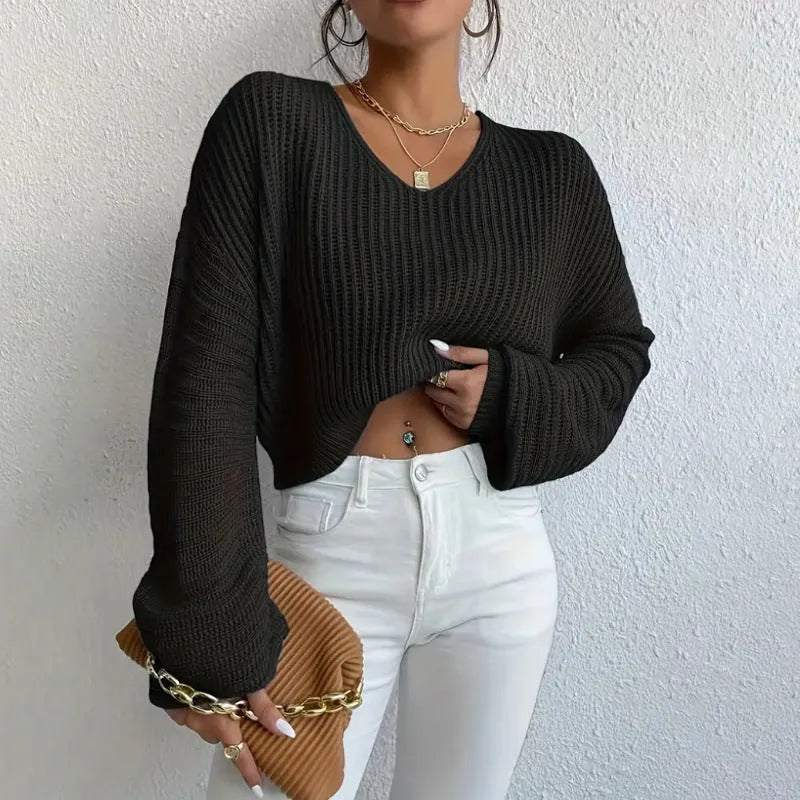 Women's solid colour polyester long sleeve pullover in five colour options with loose fit
