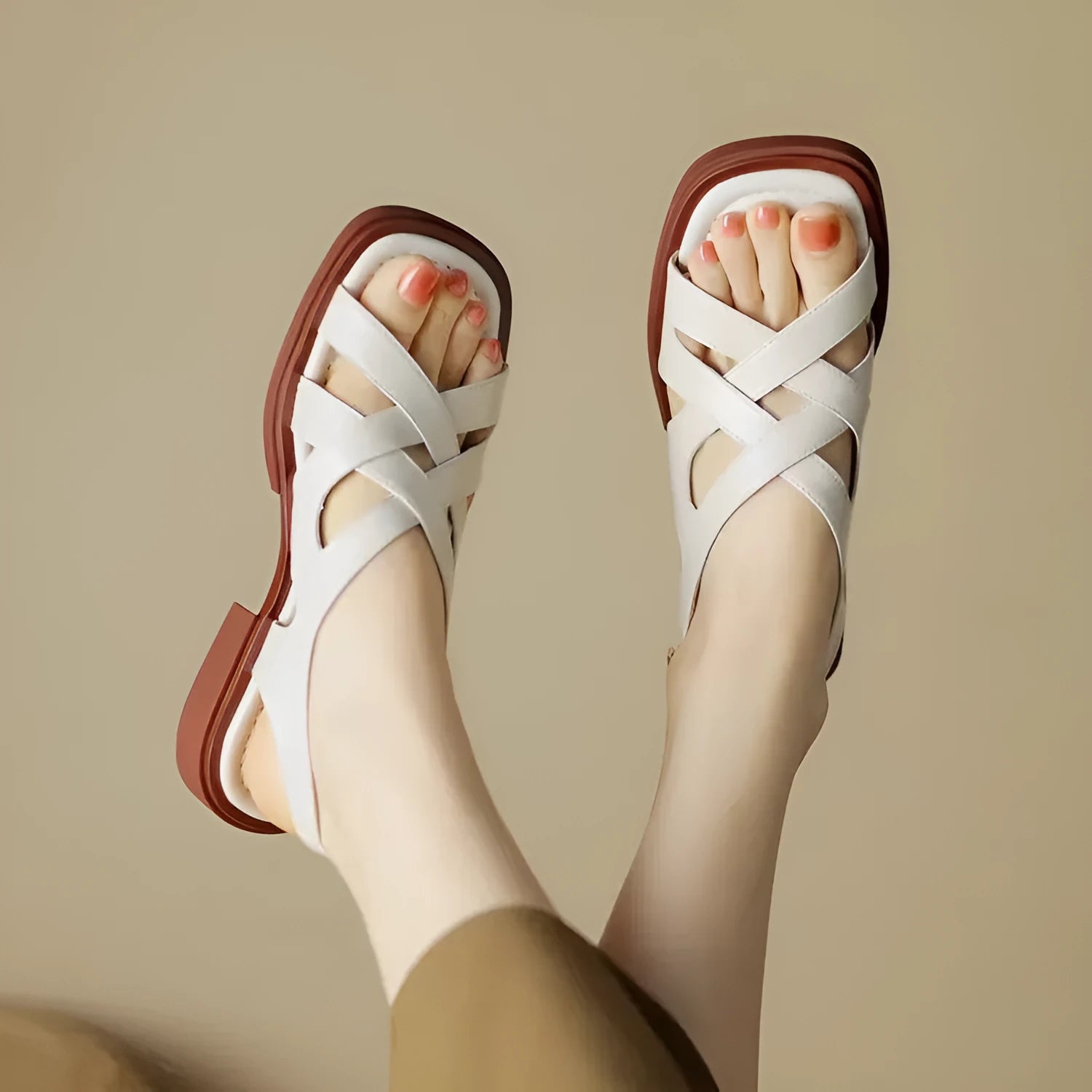 Women's patent leather square toe beach sandals in three colours with low heel design