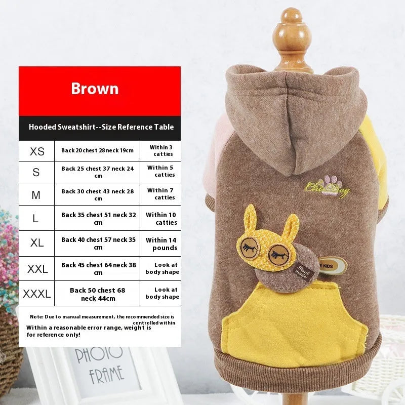 Cotton pet sweatshirt in brown, green or pink available in six dog sizes