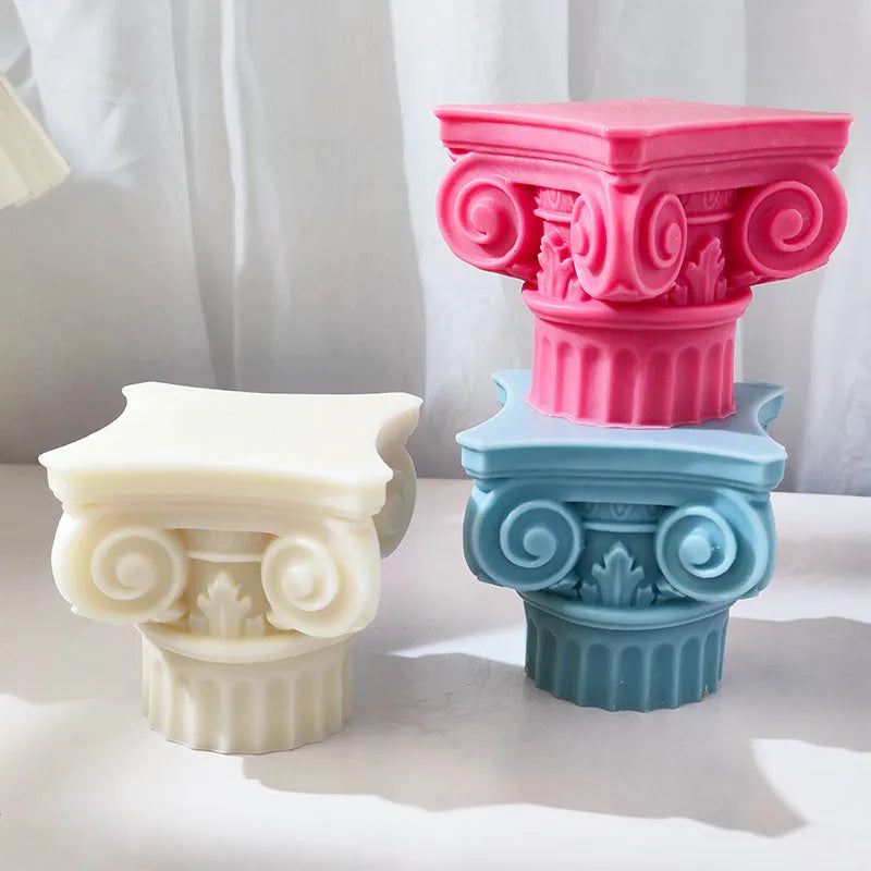 Roman Pillar irregular column silicone mould for candles and crafts on white background.