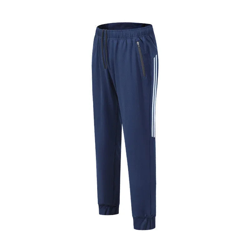 Men's black running trousers with mid waist fit and full length design for sports activities