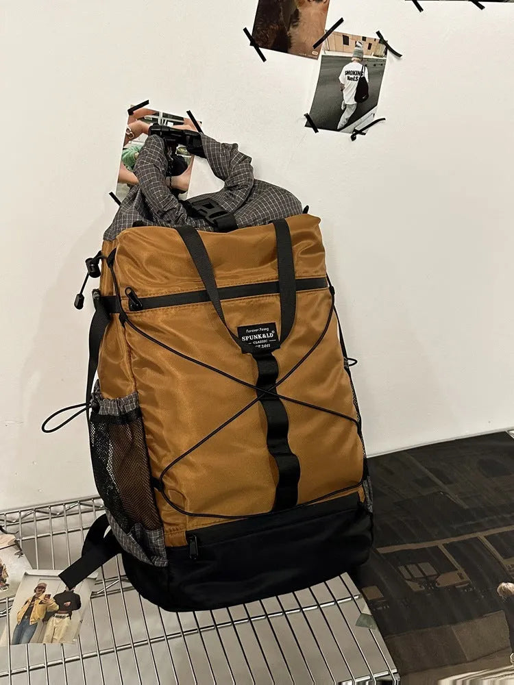 Nylon backpack in solid colour, large capacity, 30x18x48 cm, unisex design for travel and daily use