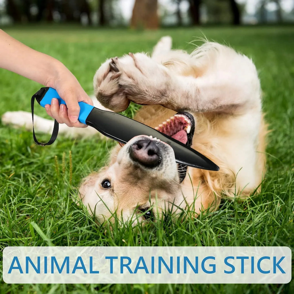 Blue and black nylon dog training break stick measuring 35cm long.