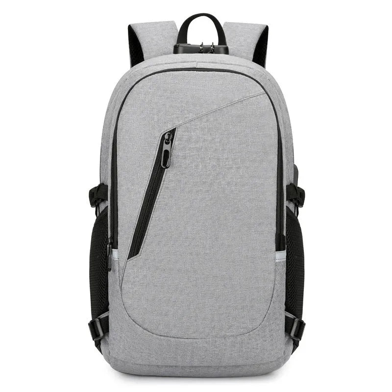 Blue Oxford cloth computer backpack for travel with laptop compartment.