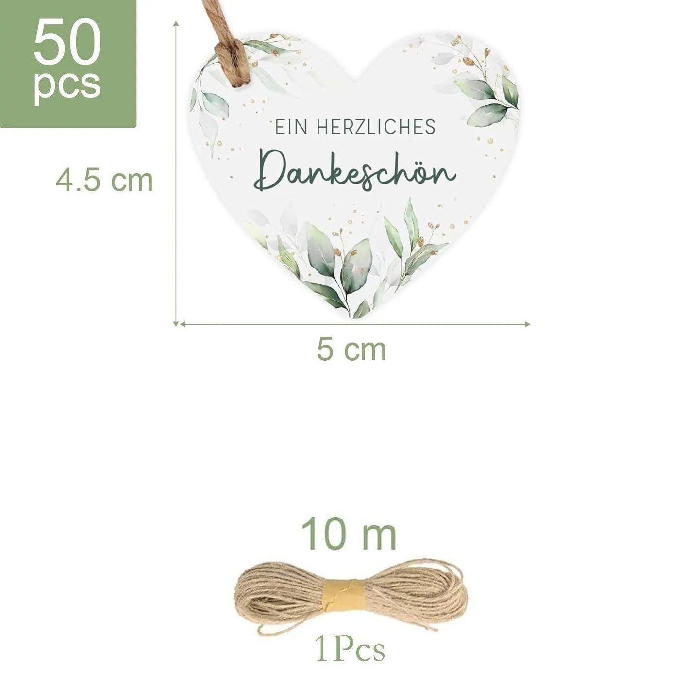 Set of 50 flower heart-shaped paper gift tags in two different decorative styles