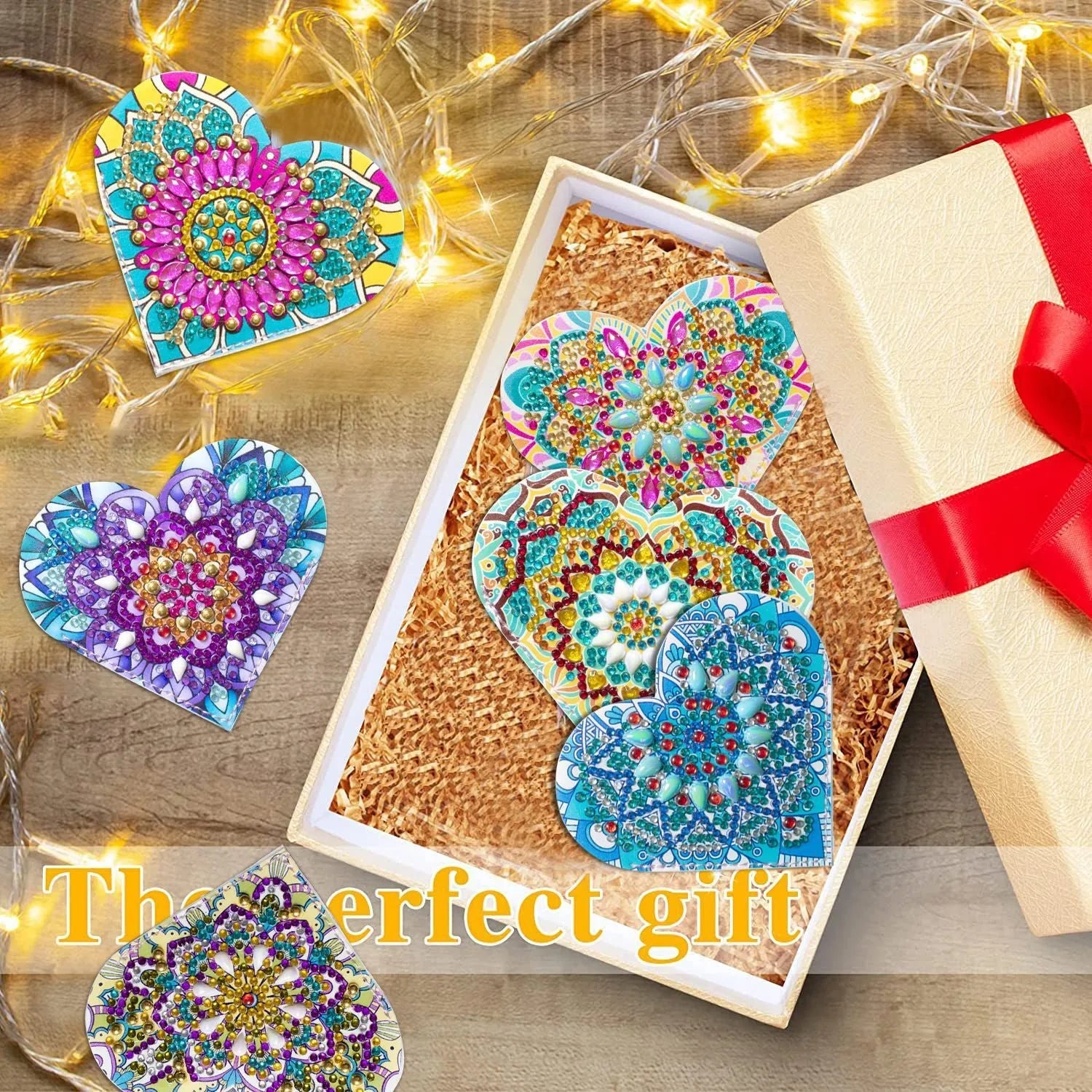 Handmade PU leather bookmark set with stick-on crystals and flower cornerite decorations