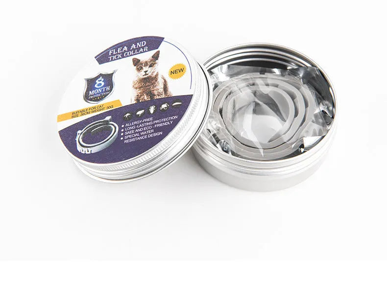 Adjustable pet anti-mosquito collar for cats and dogs, made with TPR silica gel and natural plant extracts, waterproof design