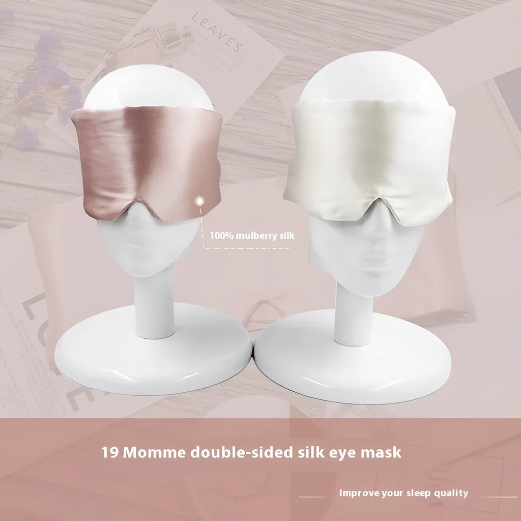 Mulberry silk sleep eye mask in multiple colours including black, gold, green, blue, pink, grey, and white.