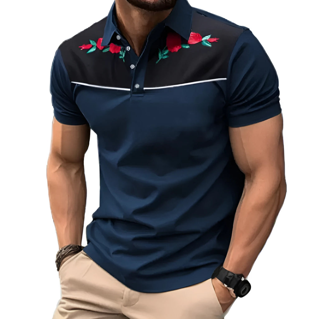 Men's short sleeve mesh polo shirt with zipper decoration in picture colour, sizes S to 6XL.