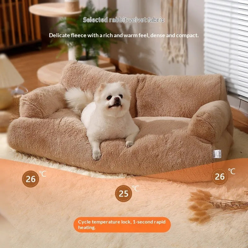 All-season removable washable pet bed in Mousse Coffee colour with soft fabric cover and cushion.