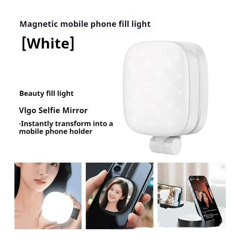 Black mobile phone magnetic fill light with variable holder showing three colour temperature settings