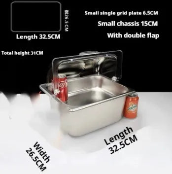 Stainless steel dining plate display box with multiple grid compartments and lid