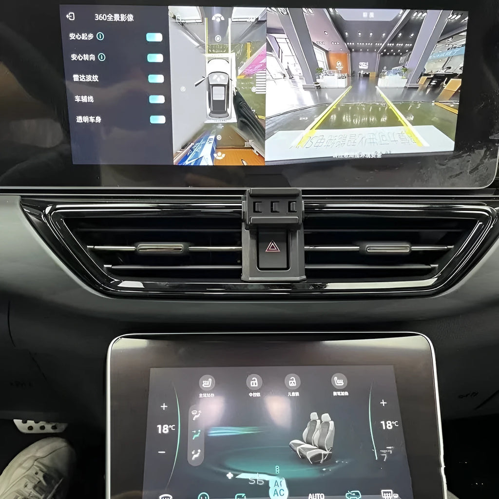 Goodway dashboard mobile phone holder with 360-degree rotating bracket on a car dashboard.