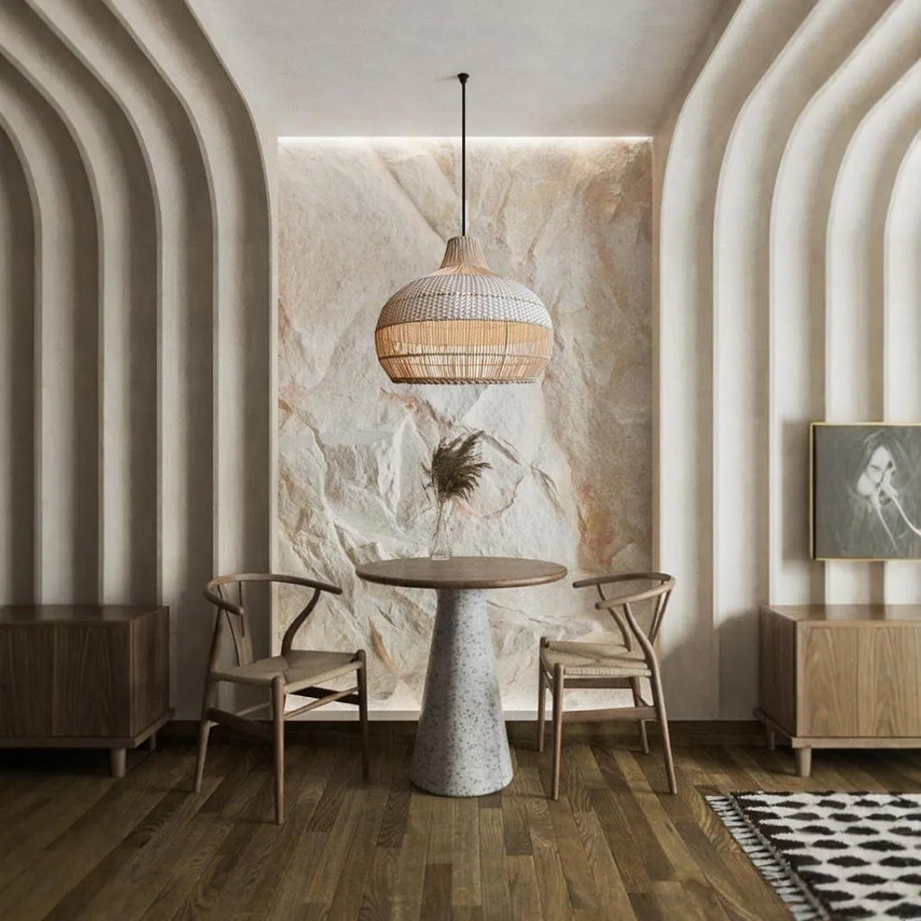 Rattan Silent Wind design chandelier with 60cm diameter, pastoral Southeast Asian style.