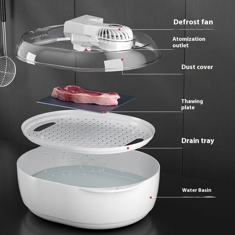 Aluminium quick defrosting plate in a modern simple style, shown as a separate board and in a kit.