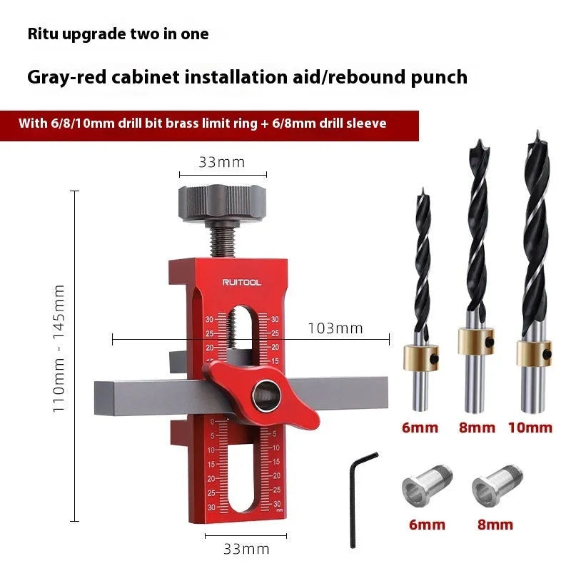 Aluminium alloy cabinet door installation aid tool for woodworking.