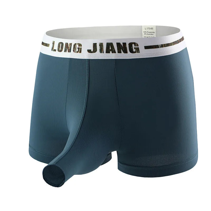 Men's ice silk trunk boxers in multiple colours showing mid-waist design and solid pattern
