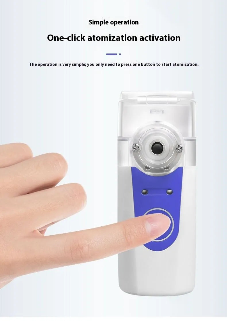Handheld columnar plastic USB nebuliser with a single fog outlet.