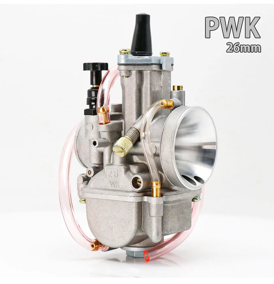 Sandblasted PWK motorcycle carburetor kit with sizes from 21mm to 34mm for engine modification.