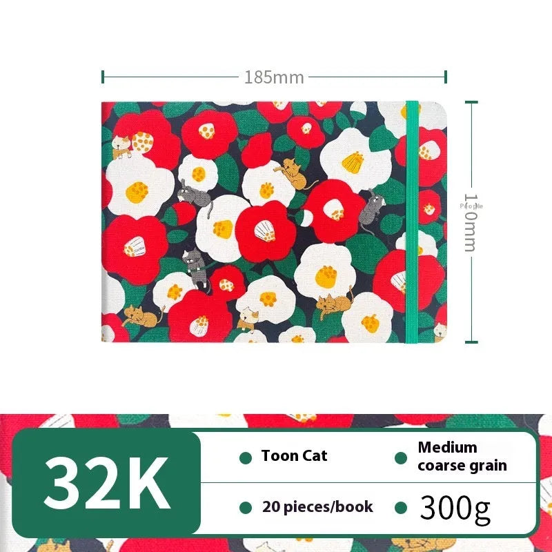 Feiluniao handmade fabric watercolour notebook in 185mm portable size, showing artistic cover design.